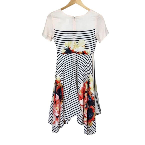 Corey Lynn Calter Floral Stripe Mixed Print Handkerchief Hem Dress Size 0 - Picture 2 of 8